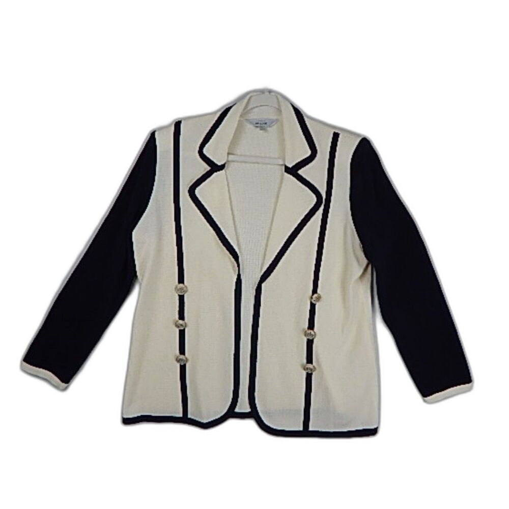 Misook Vintage Knit Jacket XL Cream Black Corporate Chic Quiet Luxury Grandma